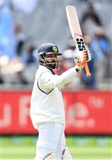 MELBOURNE, AUSTRALIA - DECEMBER 28: Ravindra Jadeja of India celebrates reaching 50 runs during day three of the Second Test match between Australia and India at Melbourne Cricket Ground on December 28, 2020 in Melbourne, Australia. (Photo by Quinn Rooney/Getty Images)