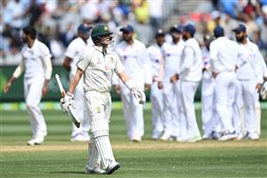 MELBOURNE, AUSTRALIA - DECEMBER 28: Steve Smith of Australia walks off the field after being dismissed by Jasprit Bumrah of India during day three of the Second Test match between Australia and India at Melbourne Cricket Ground on December 28, 2020 in Melbourne, Australia. (Photo by Quinn Rooney/Getty Images)