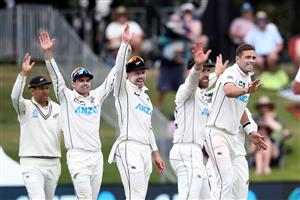 TAURANGA, NEW ZEALAND - DECEMBER 28: Tim Southee of New Zealand (R) celebrates his wicket of Azhar Ali of Pakistan during day three of the First Test match in the series between New Zealand and Pakistan at Bay Oval on December 28, 2020 in Tauranga, New Zealand. (Photo by Phil Walter/Getty Images)