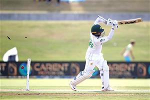 TAURANGA, NEW ZEALAND - DECEMBER 28: Yasir Shah of Pakistan is bowled by Trent Boult of New Zealand during day three of the First Test match in the series between New Zealand and Pakistan at Bay Oval on December 28, 2020 in Tauranga, New Zealand. (Photo by Phil Walter/Getty Images)