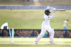 TAURANGA, NEW ZEALAND - DECEMBER 28: Yasir Shah of Pakistan is bowled by Trent Boult of New Zealand during day three of the First Test match in the series between New Zealand and Pakistan at Bay Oval on December 28, 2020 in Tauranga, New Zealand. (Photo by Phil Walter/Getty Images)