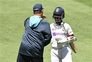 MELBOURNE, AUSTRALIA - DECEMBER 29: Ajinkya Rahane of India is congratulated by team officials after winning during day four of the Second Test match between Australia and India at Melbourne Cricket Ground on December 29, 2020 in Melbourne, Australia. (Photo by Quinn Rooney/Getty Images)