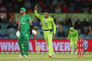 CANBERRA, AUSTRALIA - DECEMBER 29: Tanveer Sangha of the Thunder celebrates after dismissing Hilton Cartwright of the Stars during the Big Bash League match between Sydney Thunder and the Melbourne Stars at Manuka Oval, on December 29, 2020, in Canberra, Australia. (Photo by Mike Owen/Getty Images)