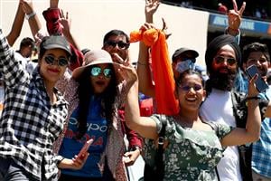MELBOURNE, AUSTRALIA - DECEMBER 29: Fans celebrate India winning during day four of the Second Test match between Australia and India at Melbourne Cricket Ground on December 29, 2020 in Melbourne, Australia. (Photo by Kelly Defina/Getty Images)