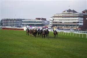 NEWBURY, ENGLAND - DECEMBER 29: A general view as runners make their way to the first flight of hurdles in The MansionBet App 'Introductory' Hurdle at Newbury Racecourse on December 29, 2020 in Newbury, England. Owners are allowed to attend if they have a runner at the meeting otherwise racing remains behind closed doors to the public due to the Coronavirus pandemic. (Photo by Alan Crowhurst/Getty Images)