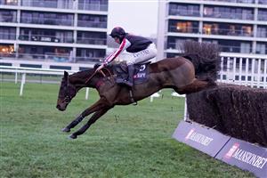 NEWBURY, ENGLAND - DECEMBER 29: Charlie Deutsch riding Funambule Sivola clear the last to win The MansionBet's Faller Insurance Handicap Chase at Newbury Racecourse on December 29, 2020 in Newbury, England. Owners are allowed to attend if they have a runner at the meeting otherwise racing remains behind closed doors to the public due to the Coronavirus pandemic. (Photo by Alan Crowhurst/Getty Images)