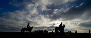 NEWBURY, ENGLAND - DECEMBER 29: A general view as runners circle in the pen before making their way onto the track for The MansionBet App 'Introductory' Hurdle at Newbury Racecourse on December 29, 2020 in Newbury, England. Owners are allowed to attend if they have a runner at the meeting otherwise racing remains behind closed doors to the public due to the Coronavirus pandemic. (Photo by Alan Crowhurst/Getty Images)