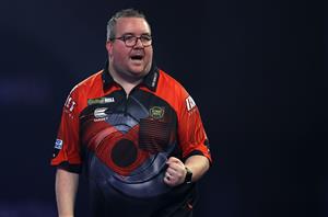 LONDON, ENGLAND - DECEMBER 29: Stephen Bunting of England reacts during his third round match against James Wade of England during day twelve of the PDC William Hill World Darts Championship at Alexandra Palace on December 29, 2020 in London, England. (Photo by Luke Walker/Getty Images)