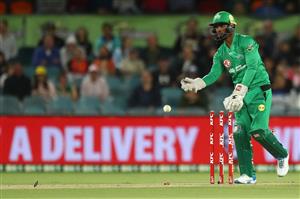 CANBERRA, AUSTRALIA - DECEMBER 29: Nicholas Pooran of the Stars stumps Chris Green of the Thunder during the Big Bash League match between Sydney Thunder and the Melbourne Stars at Manuka Oval, on December 29, 2020, in Canberra, Australia. (Photo by Mike Owen/Getty Images)