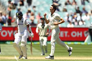 MELBOURNE, AUSTRALIA - DECEMBER 29: Pat Cummins of Australia celebrates taking the wicket of Cheteshwar Pujara of India during day four of the Second Test match between Australia and India at Melbourne Cricket Ground on December 29, 2020 in Melbourne, Australia. (Photo by Robert Cianflone/Getty Images)