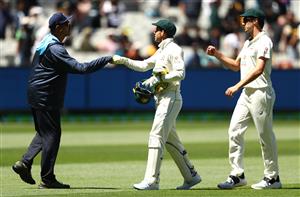 MELBOURNE, AUSTRALIA - DECEMBER 29: Ravi Shastri, Head Coach of India, acknowledges Tim Paine of Australia after India defeated Australia during day four of the Second Test match between Australia and India at Melbourne Cricket Ground on December 29, 2020 in Melbourne, Australia. (Photo by Robert Cianflone/Getty Images)
