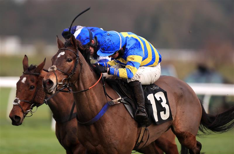 MARKET RASEN, ENGLAND - DECEMBER 30: Who's In The Box ridden by Charlie Hammond goes on to win The Lincolnshire National Handicap Chase at Market Rasen Racecourse on December 30, 2020 in Market Rasen, England. (Photo by Mike Egerton - Pool/Getty Images)