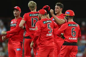 GOLD COAST, AUSTRALIA - DECEMBER 29: Peter Hatzoglou of the Renegades celebrates after dismissing Jack Edwards of the Sixers during the Big Bash League match between the Melbourne Renegades and the Sydney Sixers at Metricon Stadium, on December 29, 2020, in Gold Coast, Australia. (Photo by Chris Hyde/Getty Images)