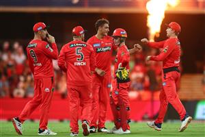 GOLD COAST, AUSTRALIA - DECEMBER 29: Peter Hatzoglou of the Renegades celebrates after dismissing Jack Edwards of the Sixers during the Big Bash League match between the Melbourne Renegades and the Sydney Sixers at Metricon Stadium, on December 29, 2020, in Gold Coast, Australia. (Photo by Chris Hyde/Getty Images)