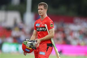 GOLD COAST, AUSTRALIA - DECEMBER 29: Sam Harper of the Renegades leaves the field after being dismissed during the Big Bash League match between the Melbourne Renegades and the Sydney Sixers at Metricon Stadium, on December 29, 2020, in Gold Coast, Australia. (Photo by Chris Hyde/Getty Images)