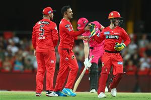 GOLD COAST, AUSTRALIA - DECEMBER 29: Mohammad Nabi of the Renegades celebrates after dismissing James Vince of the Sixers during the Big Bash League match between the Melbourne Renegades and the Sydney Sixers at Metricon Stadium, on December 29, 2020, in Gold Coast, Australia. (Photo by Chris Hyde/Getty Images)