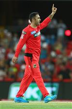 GOLD COAST, AUSTRALIA - DECEMBER 29: Mohammad Nabi of the Renegades celebrates after dismissing James Vince of the Sixers during the Big Bash League match between the Melbourne Renegades and the Sydney Sixers at Metricon Stadium, on December 29, 2020, in Gold Coast, Australia. (Photo by Chris Hyde/Getty Images)