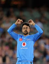 ADELAIDE, AUSTRALIA - DECEMBER 31: Rashid Khan of the Adelaide Strikers reacts during the Big Bash League match between the Adelaide Strikers and the Perth Scorchers at Adelaide Oval, on December 31, 2020, in Adelaide, Australia. (Photo by Daniel Kalisz/Getty Images)