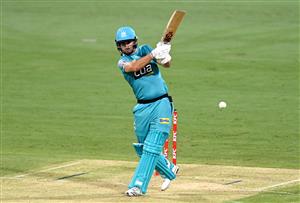 BRISBANE, AUSTRALIA - DECEMBER 30: Lewis Gregory of the Heat plays a shot during the Big Bash League match between the Hobart Hurricanes and Brisbane Heat at The Gabba, on December 30, 2020, in Brisbane, Australia. (Photo by Bradley Kanaris/Getty Images)
