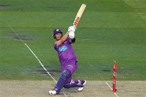 HOBART, AUSTRALIA - JANUARY 04: Ben McDermott of the Hurricanes bats during the Big Bash League match between the Melbourne Stars and the Hobart Hurricanes at Blundstone Arena, on January 04, 2021, in Hobart, Australia. (Photo by Robert Cianflone/Getty Images)