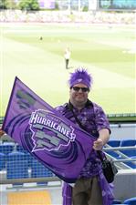 HOBART, AUSTRALIA - JANUARY 04: A fan poses for photos during the Big Bash League match between the Melbourne Stars and the Hobart Hurricanes at Blundstone Arena, on January 04, 2021, in Hobart, Australia. (Photo by Steve Bell/Getty Images)