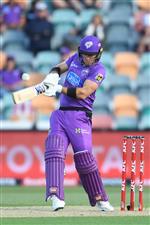 HOBART, AUSTRALIA - JANUARY 04: Ben McDermott of the Hurricanes bats during the Big Bash League match between the Melbourne Stars and the Hobart Hurricanes at Blundstone Arena, on January 04, 2021, in Hobart, Australia. (Photo by Steve Bell/Getty Images)