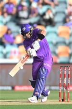 HOBART, AUSTRALIA - JANUARY 04: Ben McDermott of the Hurricanes bats during the Big Bash League match between the Melbourne Stars and the Hobart Hurricanes at Blundstone Arena, on January 04, 2021, in Hobart, Australia. (Photo by Steve Bell/Getty Images)