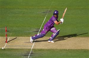 HOBART, AUSTRALIA - JANUARY 04: Ben McDermott of the Hurricanes bats during the Big Bash League match between the Melbourne Stars and the Hobart Hurricanes at Blundstone Arena, on January 04, 2021, in Hobart, Australia. (Photo by Robert Cianflone/Getty Images)