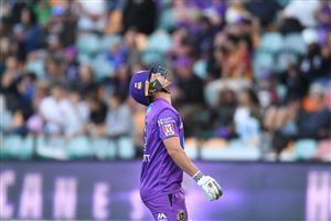 HOBART, AUSTRALIA - JANUARY 04: Ben McDermott of the Hurricanes reacts after being dismissed for 91 during the Big Bash League match between the Melbourne Stars and the Hobart Hurricanes at Blundstone Arena, on January 04, 2021, in Hobart, Australia. (Photo by Steve Bell/Getty Images)