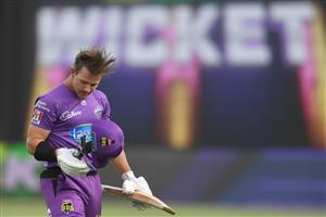HOBART, AUSTRALIA - JANUARY 04: D'Arcy Short of the Hurricanes leaves the field after being dismissed during the Big Bash League match between the Melbourne Stars and the Hobart Hurricanes at Blundstone Arena, on January 04, 2021, in Hobart, Australia. (Photo by Steve Bell/Getty Images)