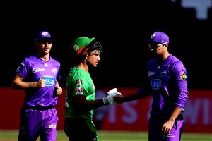 HOBART, AUSTRALIA - JANUARY 04: Marcus Stoinis of the Stars is congratulated after scoring 97 not out during the Big Bash League match between the Melbourne Stars and the Hobart Hurricanes at Blundstone Arena, on January 04, 2021, in Hobart, Australia. (Photo by Steve Bell/Getty Images)