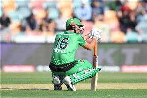 HOBART, AUSTRALIA - JANUARY 04: Marcus Stoinis of the Stars reacts during the Big Bash League match between the Melbourne Stars and the Hobart Hurricanes at Blundstone Arena on January 04, 2021 in Hobart, Australia. (Photo by Steve Bell/Getty Images)