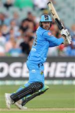 ADELAIDE, AUSTRALIA - JANUARY 05: Ryan Gibson of the Adelaide Strikers bats during the Big Bash League match between the Melbourne Renegades and the Adelaide Strikers at Adelaide Oval, on January 05, 2021, in Adelaide, Australia. (Photo by Daniel Kalisz/Getty Images)