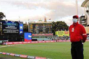 ADELAIDE, AUSTRALIA - JANUARY 05: A stadium announcement for Covid 19 is seen on the new scoreboard during the Big Bash League match between the Melbourne Renegades and the Adelaide Strikers at Adelaide Oval, on January 05, 2021, in Adelaide, Australia. (Photo by Daniel Kalisz/Getty Images)