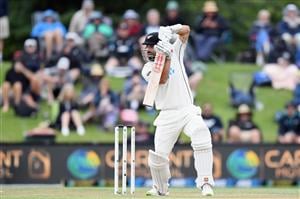 CHRISTCHURCH, NEW ZEALAND - JANUARY 05: Daryl Mitchell of New Zealand bats during day three of the Second Test match in the series between New Zealand and Pakistan at Hagley Oval on January 05, 2021 in Christchurch, New Zealand. (Photo by Kai Schwoerer/Getty Images)