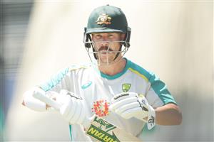 SYDNEY, AUSTRALIA - JANUARY 05: David Warner of Australia looks on as he bats during an Australian nets session at the Sydney Cricket Ground on January 05, 2021 in Sydney, Australia. (Photo by Mark Metcalfe/Getty Images)