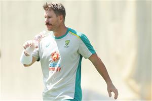 SYDNEY, AUSTRALIA - JANUARY 05: David Warner of Australia drinks during an Australian nets session at the Sydney Cricket Ground on January 05, 2021 in Sydney, Australia. (Photo by Mark Metcalfe/Getty Images)