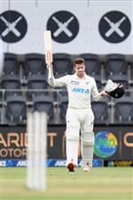 CHRISTCHURCH, NEW ZEALAND - JANUARY 05: Henry Nicholls of New Zealand acknowledges the crowd after he was dismissed for 157 runs by Mohammad Abbas of Pakistan during day three of the Second Test match in the series between New Zealand and Pakistan at Hagley Oval on January 05, 2021 in Christchurch, New Zealand. (Photo by Kai Schwoerer/Getty Images)