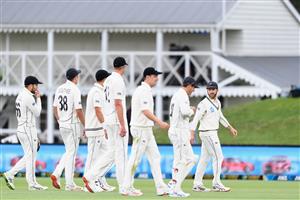 CHRISTCHURCH, NEW ZEALAND - JANUARY 05: Captain Kane Williamson of New Zealand (R) and his team mates walk from the ground at the end of day three of the Second Test match in the series between New Zealand and Pakistan at Hagley Oval on January 05, 2021 in Christchurch, New Zealand. (Photo by Kai Schwoerer/Getty Images)