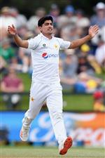 CHRISTCHURCH, NEW ZEALAND - JANUARY 05: Naseem Shah of Pakistan reacts during day three of the Second Test match in the series between New Zealand and Pakistan at Hagley Oval on January 05, 2021 in Christchurch, New Zealand. (Photo by Kai Schwoerer/Getty Images)