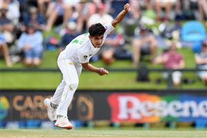 CHRISTCHURCH, NEW ZEALAND - JANUARY 05: Naseem Shah of Pakistan bowls during day three of the Second Test match in the series between New Zealand and Pakistan at Hagley Oval on January 05, 2021 in Christchurch, New Zealand. (Photo by Kai Schwoerer/Getty Images)
