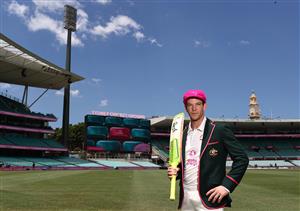 SYDNEY, AUSTRALIA - JANUARY 05: Tim Paine of Australia poses in his Pink Captain's Blazer and his McGrath Foundation Pink Cap before an Australian nets session at the Sydney Cricket Ground on January 05, 2021 in Sydney, Australia. (Photo by Ryan Pierse/Getty Images)