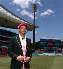 SYDNEY, AUSTRALIA - JANUARY 05: Tim Paine of Australia poses in his Pink Captain's Blazer and his McGrath Foundation Pink Cap before an Australian nets session at the Sydney Cricket Ground on January 05, 2021 in Sydney, Australia. (Photo by Ryan Pierse/Getty Images)