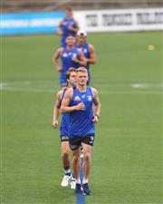 MELBOURNE, AUSTRALIA - JANUARY 06: Adam Treloar of the Bulldogs runs during a Western Bulldogs AFL training session at Whitten Oval on January 06, 2021 in Melbourne, Australia. (Photo by Mike Owen/Getty Images)