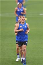 MELBOURNE, AUSTRALIA - JANUARY 06: Adam Treloar of the Bulldogs runs during a Western Bulldogs AFL training session at Whitten Oval on January 06, 2021 in Melbourne, Australia. (Photo by Mike Owen/Getty Images)