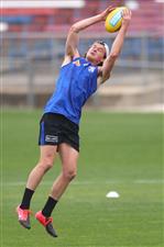MELBOURNE, AUSTRALIA - JANUARY 06: Louis Butler of the Bulldogs marks the ball during a Western Bulldogs AFL training session at Whitten Oval on January 06, 2021 in Melbourne, Australia. (Photo by Mike Owen/Getty Images)
