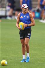 MELBOURNE, AUSTRALIA - JANUARY 06: Bailey Smith of the Bulldogs looks on during a Western Bulldogs AFL training session at Whitten Oval on January 06, 2021 in Melbourne, Australia. (Photo by Mike Owen/Getty Images)