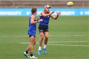 MELBOURNE, AUSTRALIA - JANUARY 06: Bailey Smith of the Bulldogs marks the ball during a Western Bulldogs AFL training session at Whitten Oval on January 06, 2021 in Melbourne, Australia. (Photo by Mike Owen/Getty Images)