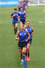 MELBOURNE, AUSTRALIA - JANUARY 06: Bailey Smith of the Bulldogs runs during a Western Bulldogs AFL training session at Whitten Oval on January 06, 2021 in Melbourne, Australia. (Photo by Mike Owen/Getty Images)