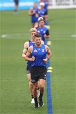 MELBOURNE, AUSTRALIA - JANUARY 06: Marcus Bontempelli of the Bulldogs runs during a Western Bulldogs AFL training session at Whitten Oval on January 06, 2021 in Melbourne, Australia. (Photo by Mike Owen/Getty Images)